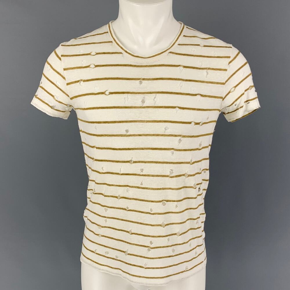 IRO Size XS White Olive Stripe Linen Mina T-shirt